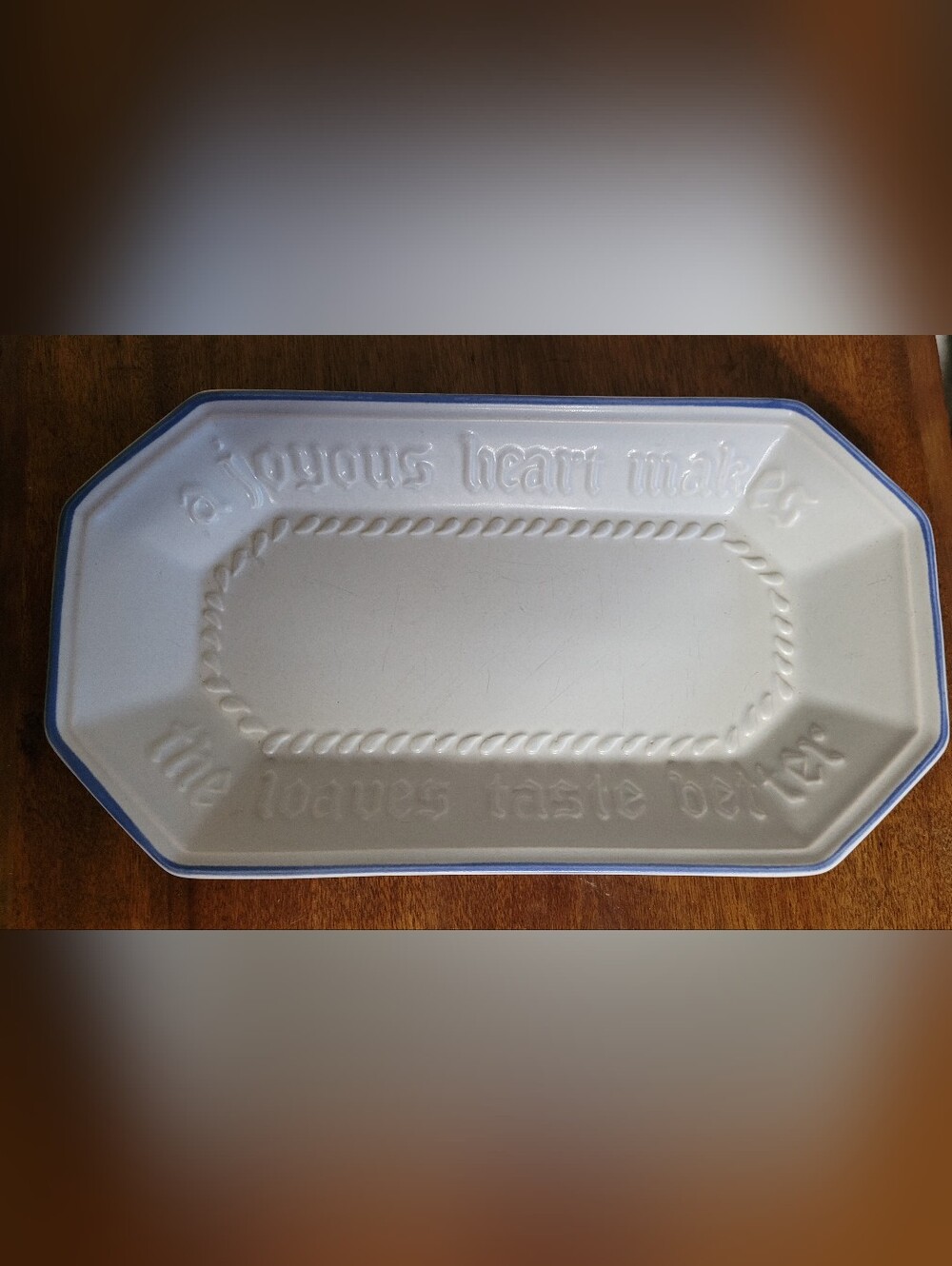 Pfaltzgraff White Ceramic Bread Serving Platter with Blue Rim #528 (115)